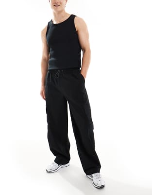 Asos Design Loose Cargo Pants With Elasticized Waist In Black