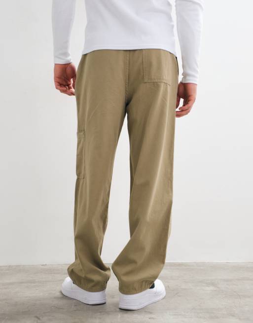 ASOS DESIGN loose cargo trouser in beige with elasticated waist and pocket detailing, 5 of 5