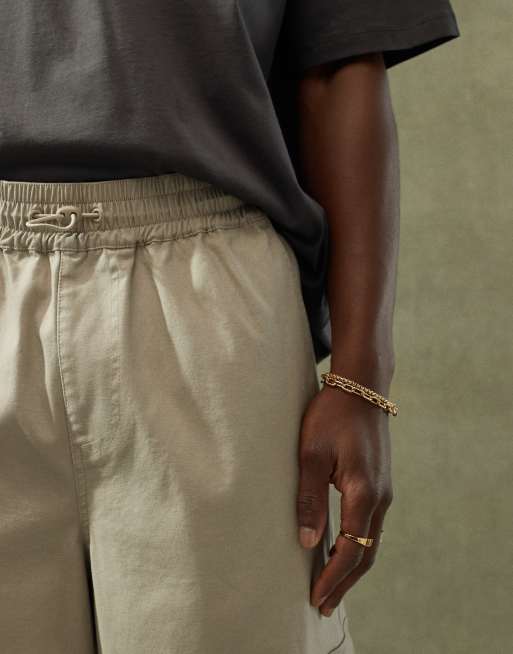 ASOS DESIGN loose cargo trousers with elasticated waist in beige, 2 of 5