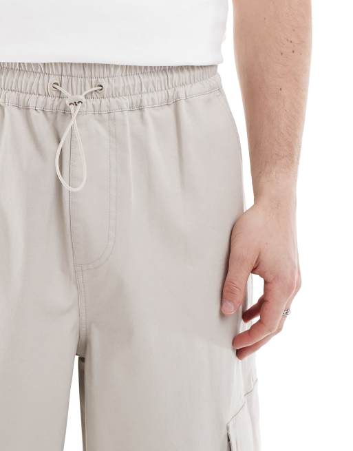 ASOS DESIGN loose cargo trousers with elasticated waist in grey, 4 of 5