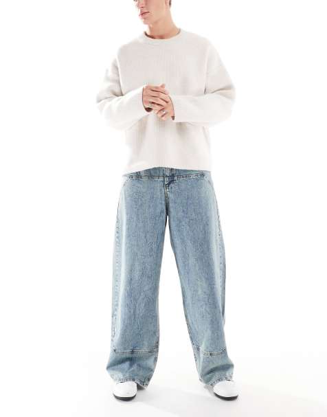 ASOS DESIGN loose carpenter jeans in mid wash blue - view 1
