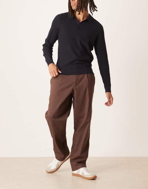 ASOS DESIGN loose chinos in brown with pleats , 2 of 5