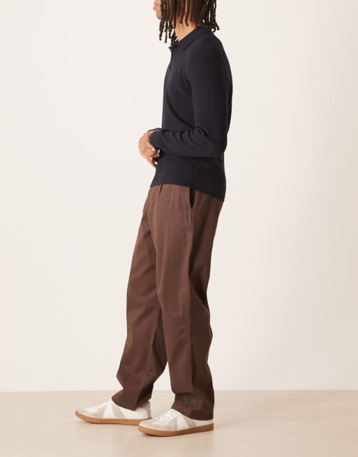ASOS DESIGN loose chinos in brown with pleats , 3 of 5