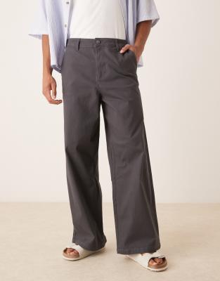 Asos Design Loose Chinos In Gray
