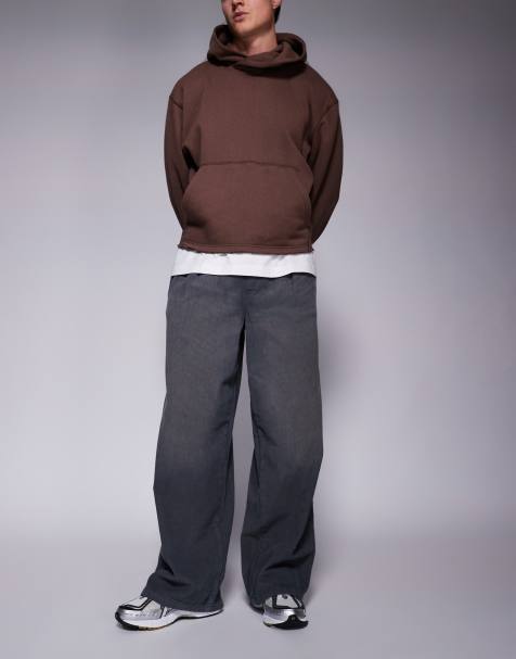 ASOS DESIGN loose cord trousers in washed charcoal - view 1