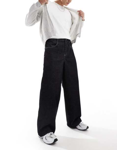 ASOS DESIGN loose cord trousers with contrast stitch in black - view 1