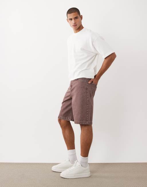 ASOS DESIGN loose denim jorts in berry wash , 4 of 5