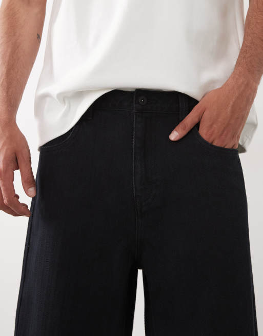 ASOS DESIGN loose denim jorts in blue herringbone | ASOS