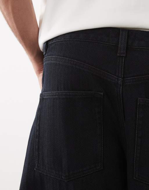 DIANTÉ WAIST DESIGN LOOSE DENIM M ASOS DESIGN loose denim jorts in blue herringbone | ASOS