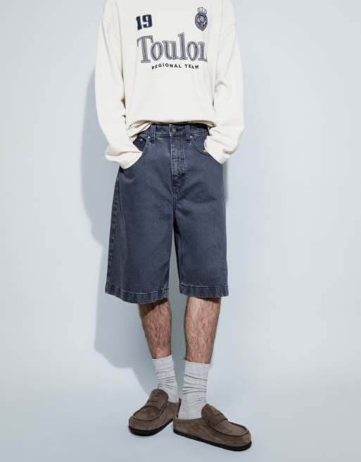 ASOS DESIGN loose denim jorts in blue | ASOS