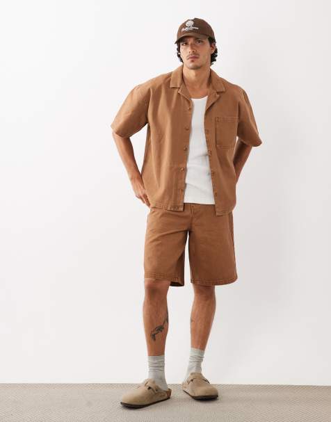 ASOS DESIGN loose denim jorts in brown - part of a set - view 1
