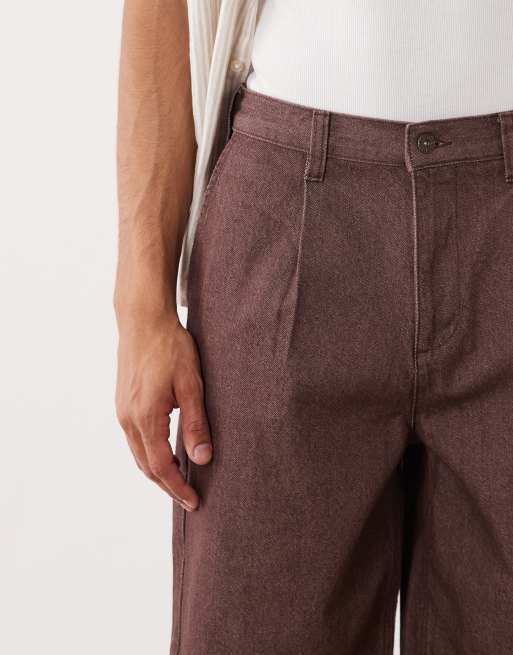 ASOS DESIGN loose denim jorts in brown wash with pleats , 4 of 5