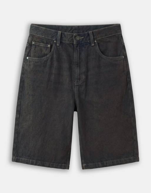 ASOS DESIGN loose denim jorts in dark wash blue with pleats , 6 of 7