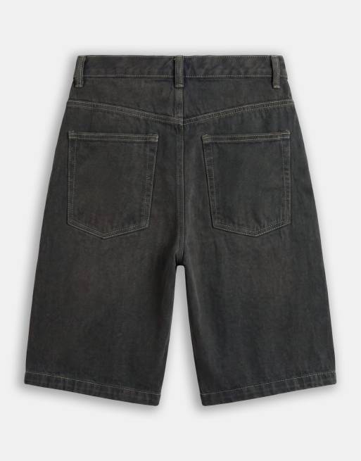 ASOS DESIGN loose denim jorts in dark wash blue with pleats , 7 of 7