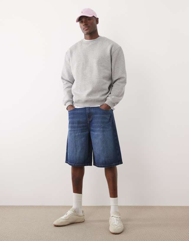 ASOS DESIGN loose denim jorts in dark wash blue | ASOS