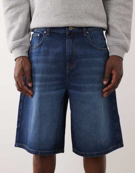 ASOS DESIGN loose denim jorts in dark wash blue | ASOS