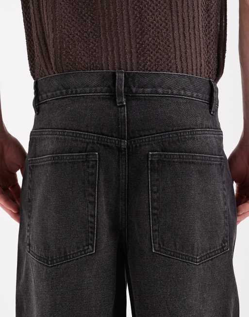 ASOS DESIGN loose denim jorts in washed black | ASOS