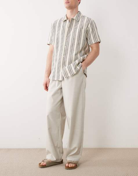 ASOS DESIGN loose elasticated pants with pleat in stone herringbone - view 1