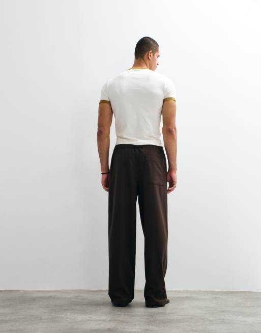 ASOS DESIGN LOOSE elasticated trouser with pleat in brown herringbone - BROWN, 5 of 9
