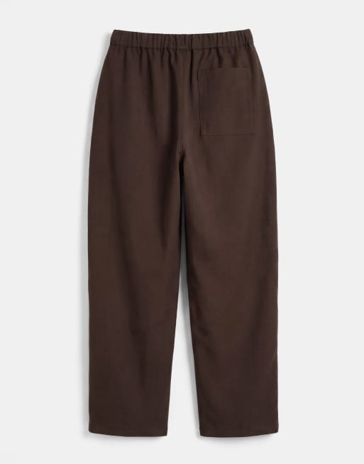 ASOS DESIGN LOOSE elasticated trouser with pleat in brown herringbone - BROWN, 7 of 9