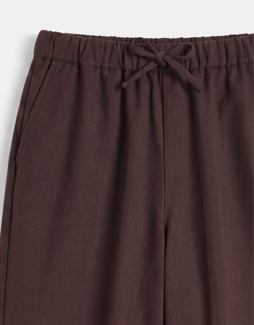 ASOS DESIGN LOOSE elasticated trouser with pleat in brown herringbone - BROWN, 8 of 9