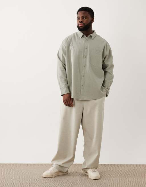 ASOS DESIGN LOOSE elasticated trouser with pleat in stone herringbone - STONE, 2 of 6