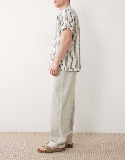 ASOS DESIGN LOOSE elasticated trouser with pleat in stone herringbone - STONE, 4 of 6