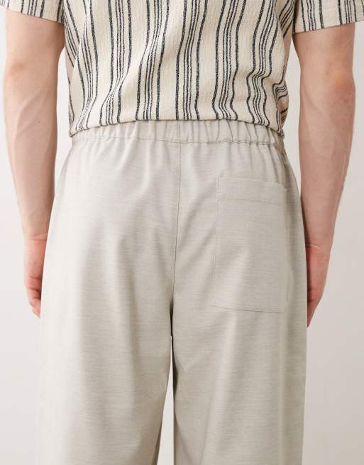 ASOS DESIGN loose elasticized pants with pleats in stone herringbone, 6 of 6