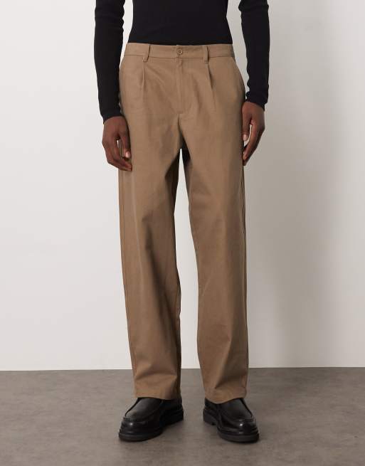 ASOS DESIGN LOOSE faux suede trousers with pleats in brown - BROWN, 2 of 5