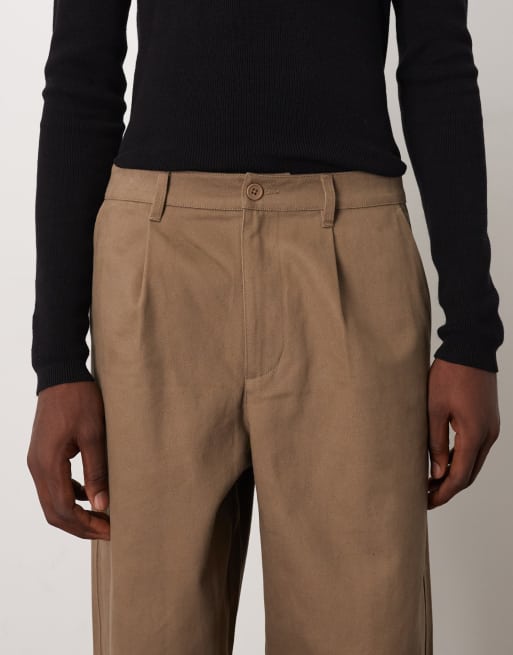 ASOS DESIGN loose faux suede trousers with pleats in brown , 5 of 5