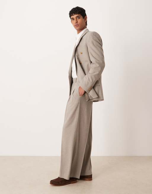 ASOS DESIGN – Loose-Fit-Anzughose aus Flanell in Beige mit abgerundetem Beinschnitt, 3 von 5