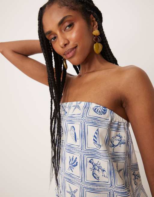 ASOS DESIGN loose fit bandeau top in shell print (Part of a set), 4 of 4