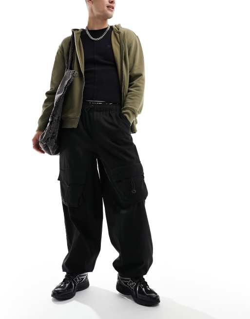 Black Cargo Pants With Toggle Detail