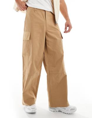 ASOS DESIGN loose fit cargo trouser with seam detail in tan-Brown