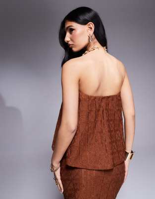 Asos Design Loose Fit Crochet Bandeau Top In Brown
