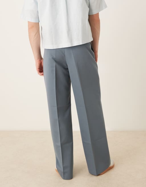 ASOS DESIGN smart loose fit trousers with front pleat in dark blue