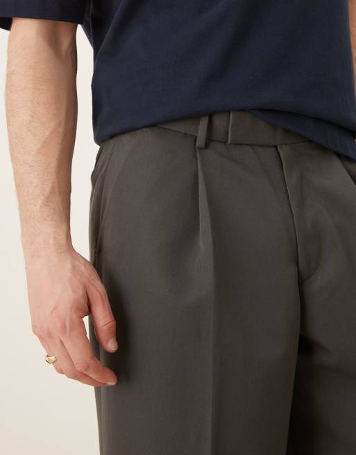 ASOS DESIGN loose fit dress pants with front pleats in dark gray