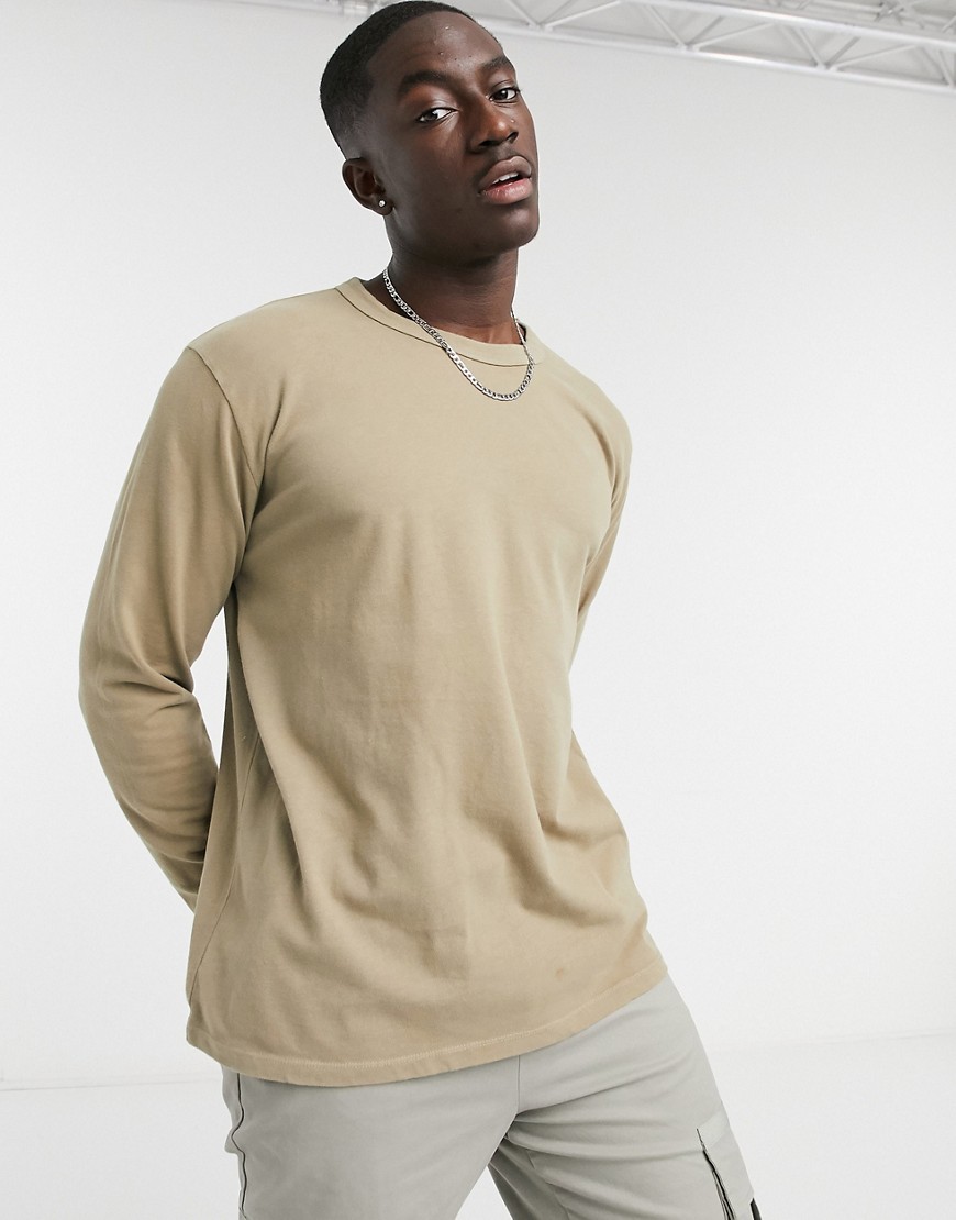 ASOS DESIGN loose fit heavyweight T-shirt in washed beige with cuff-Neutral
