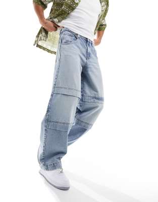 ASOS DESIGN loose fit jeans in light blue with panel detail