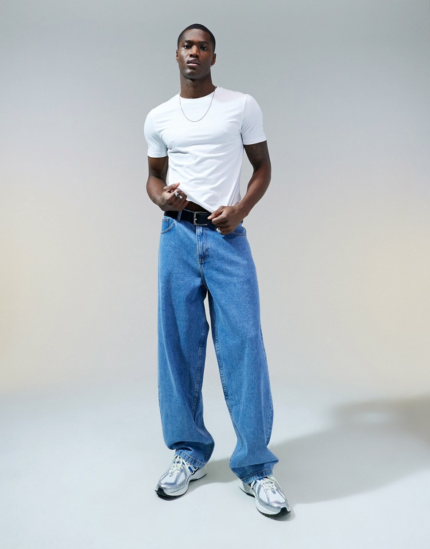 Asos Design Loose Fit Jeans In Light Wash Blue
