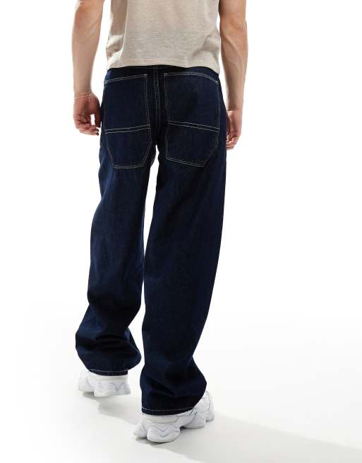 ASOS DESIGN loose fit jeans with contrast stitching in rinse wash blue
