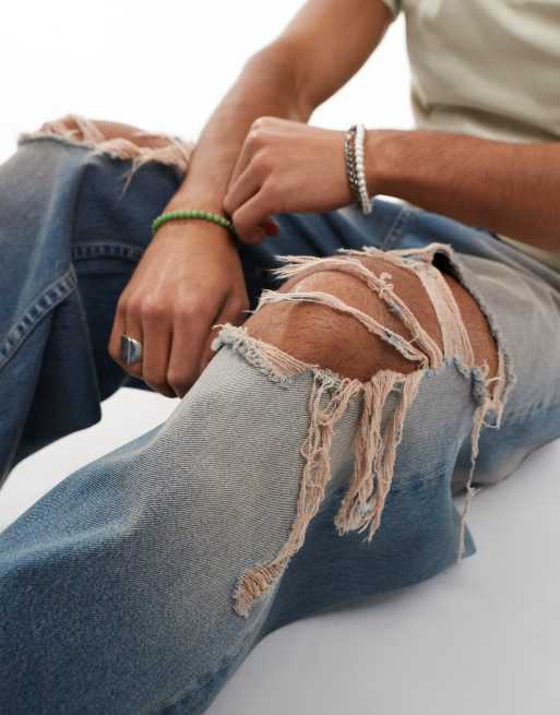 ASOS DESIGN loose fit jeans with knee rips in tinted wash, 2 of 5