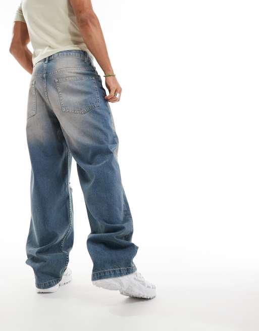 ASOS DESIGN loose fit jeans with knee rips in tinted wash, 4 of 5