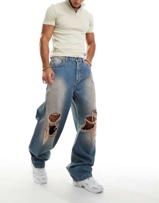 ASOS DESIGN loose fit jeans with knee rips in tinted wash, 5 of 5