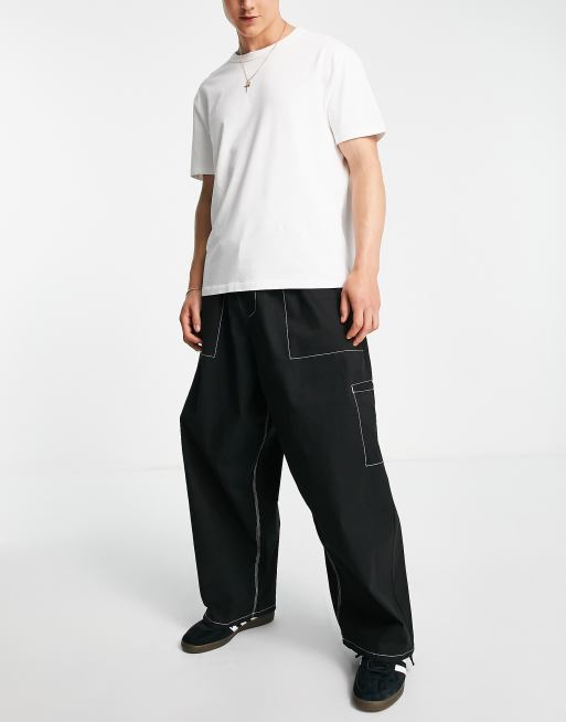 ASOS DESIGN loose fit pants with contrast stitch in black