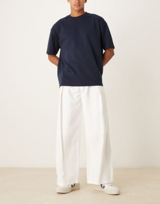 Asos Design Loose Fit Pants With Deep Pleat Detail In White