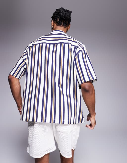 ASOS DESIGN loose fit shirt in blue stripes