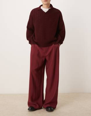 loose fit smart pants in burgundy-Red