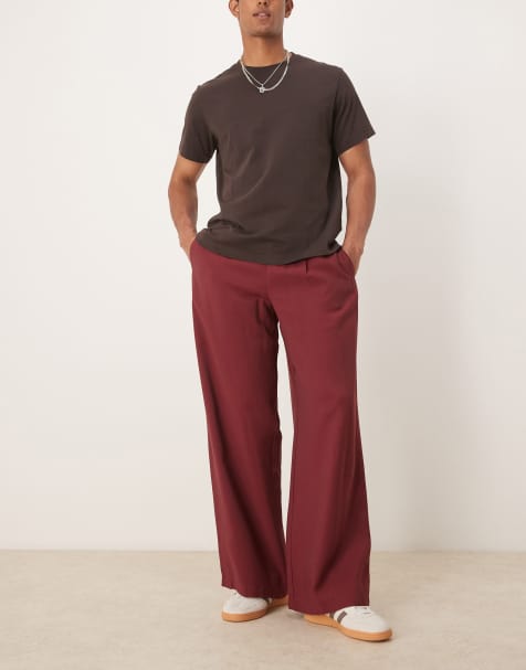 ASOS DESIGN loose fit smart pants in burgundy - view 1