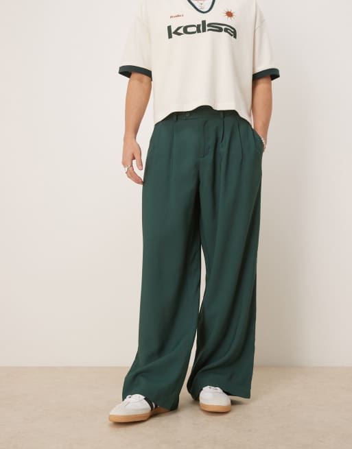 ASOS DESIGN loose fit smart pants in green